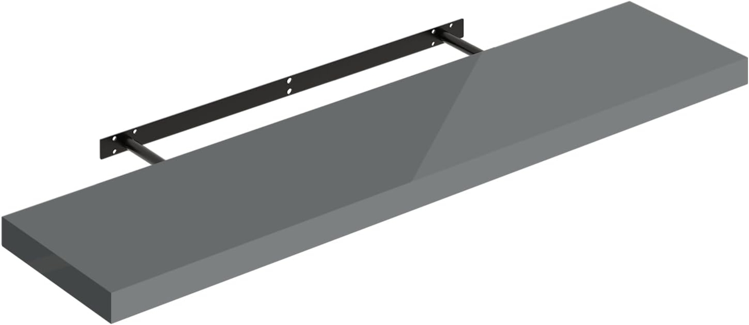 WOLTU Wandregal Regal Wand Schweberegal Regalbrett Wandboard mit Metallhalterung, unsichtbare Montage, für Küche Badezimmer Wohnzimmer Schlafzimmer, aus MDF, Hochglänzend Grau, 100 x 22,9 x 3,8 cm Bild 1