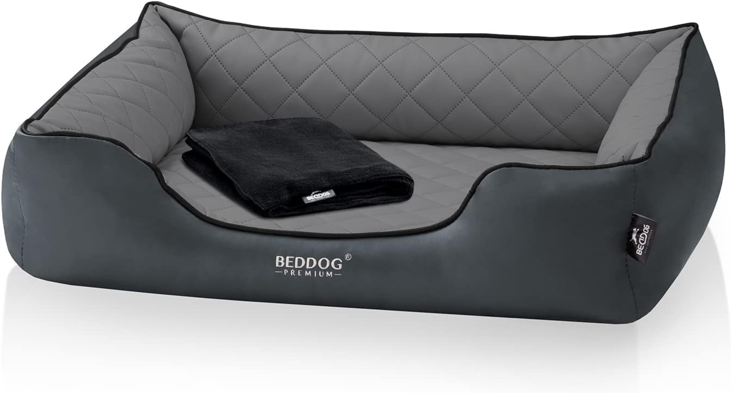 BedDog PREMIUM Orthopädisches Hundebett BUFFY, Memory Foam, Kunstleder, mit abnehmbaren Bezug ROCK-FLOW (grau/grau), L Bild 1