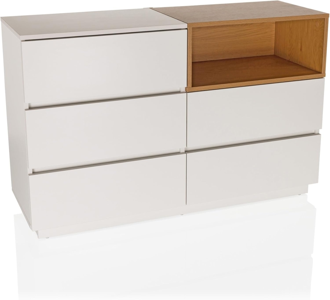 hjh LIVING Sideboard mit 5 Schubladen 120x40x76 cm MELMO S Schubladenkommode im skandinavischen Stil, griffloses Design, Weiß/Eiche Bild 1