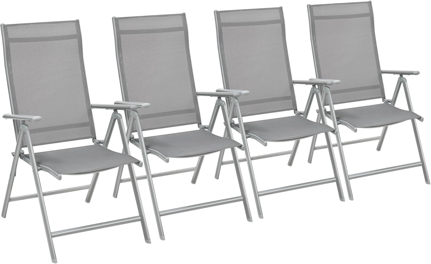 SONGMICS Gartenstuhl-Set 4-tlg., klappbar mit 8-fach verstellbarer Rückenlehne, Aluminiumgestell grau, bis 150 kg belastbar Bild 1