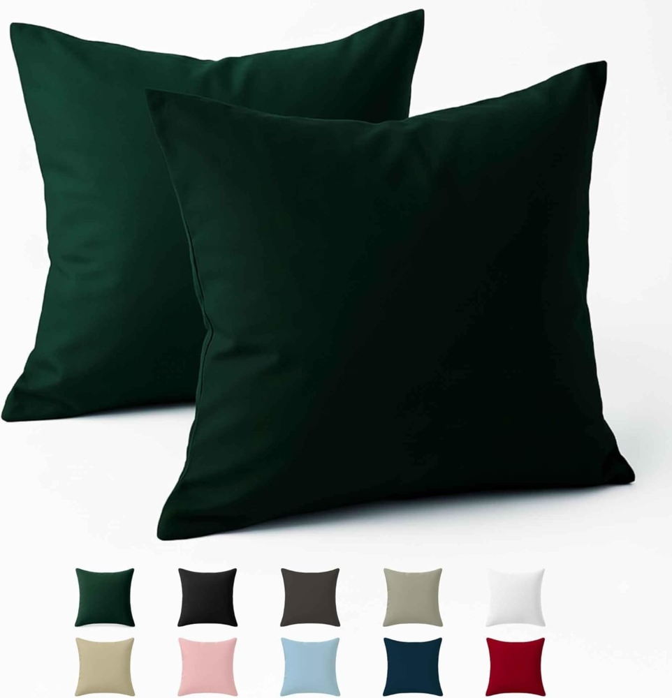 Kissenbezug 80x80 Baumwolle Renforcé (2er-Set) - Grün - Dicht gewebt mit 57 Fäden/cm² - Kissenbezug 80x80 cm - Oeko Tex Zertifiziert - Dreamzie Bild 1