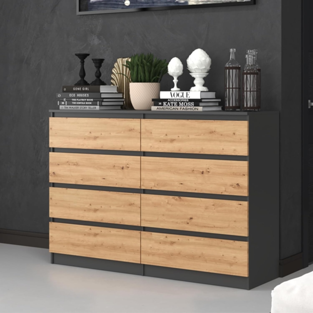 Home Collective Kommode Highboard Sideboard für Flur Schlafzimmer Wohnzimmer (Perfekt für Wohnzimmer, Schlafzimmer oder Esszimmer), mit 8 Schubladen, Breite 140 cm Höhe 97, Anthrazit Artisan Bild 1