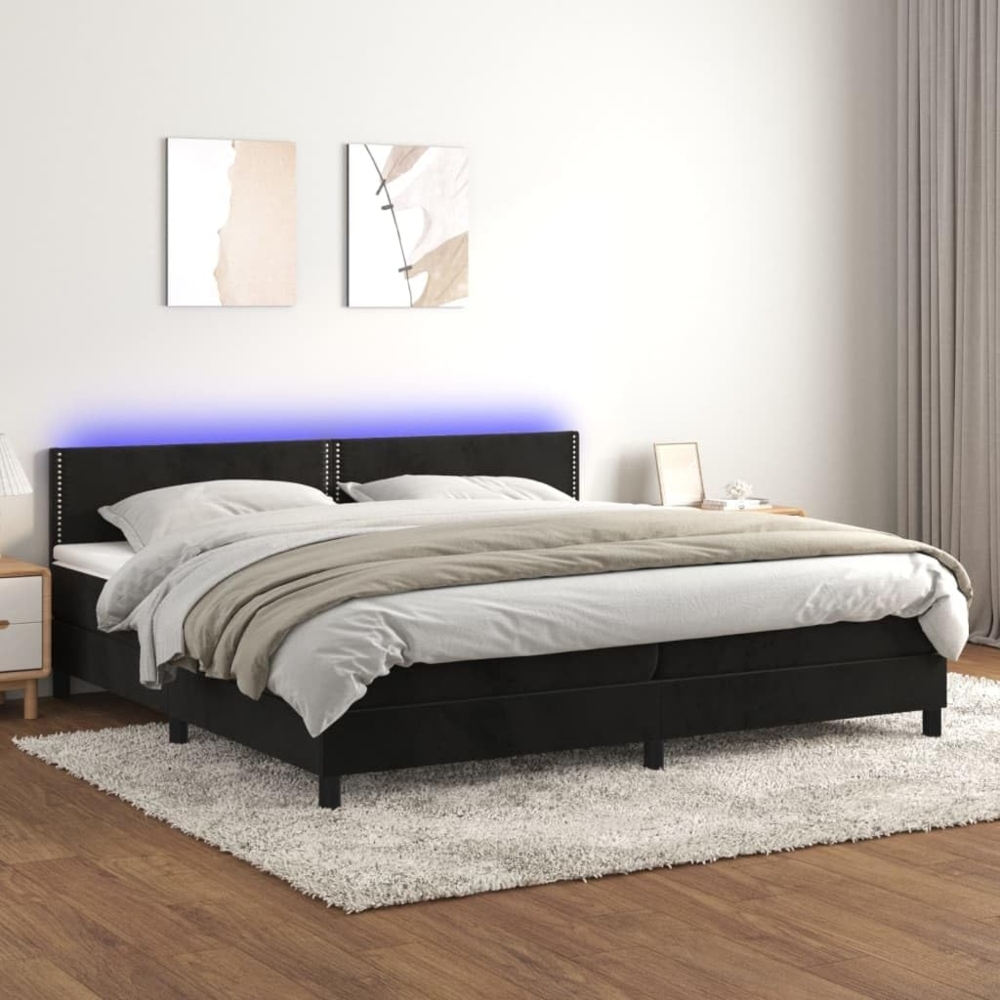 vidaXL Boxspringbett mit Matratze & LED Samt Schwarz 200x200 cm, Härtegrad: H2 [3134365] Bild 1