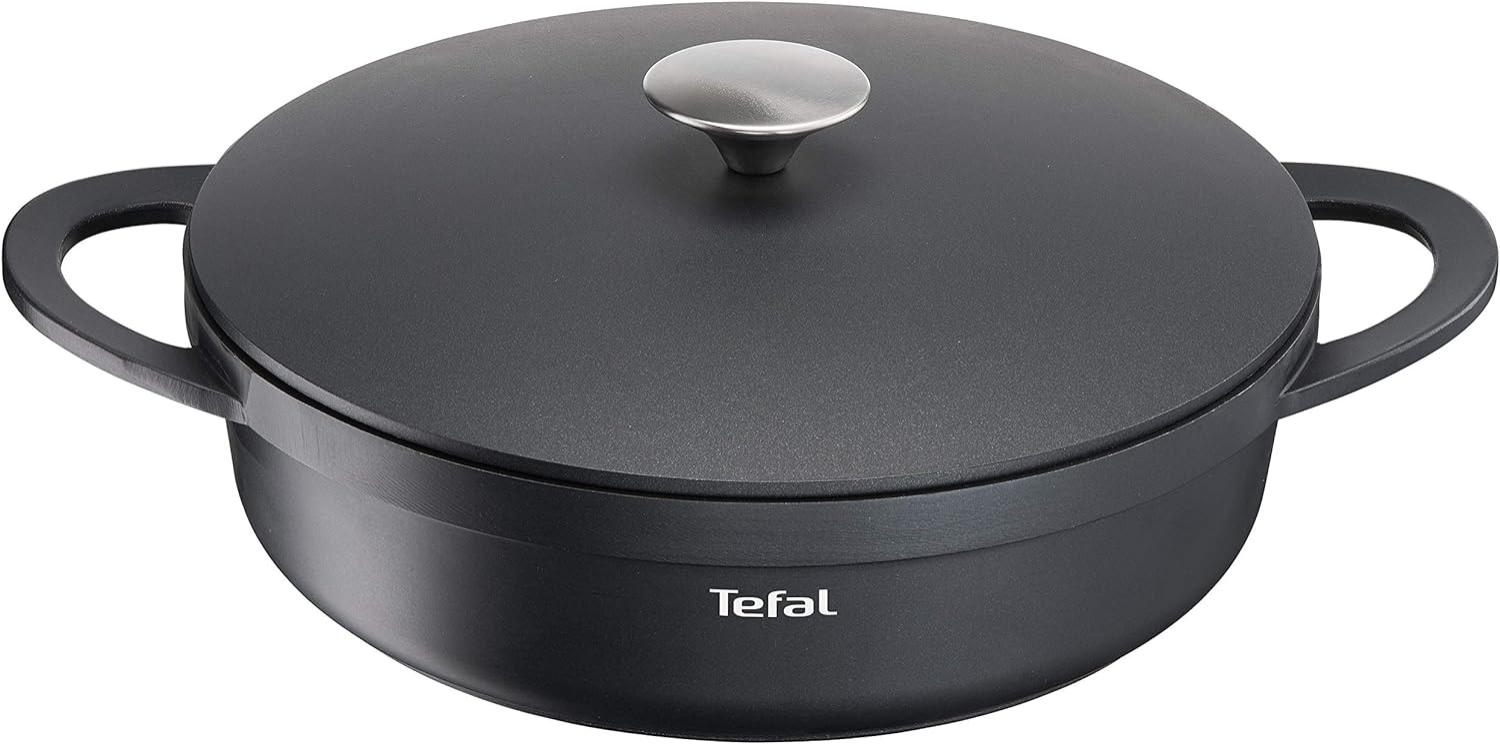 TEFAL E21872 TRATTORIA Servierpfanne 28cm | Aluguss | Gussdeckel | Antihaft-Beschichtung | gute Wärmespeicherung | Silikon Griffschutz inklusive | Schmorpfanne | induktionsgeeignet Bild 1