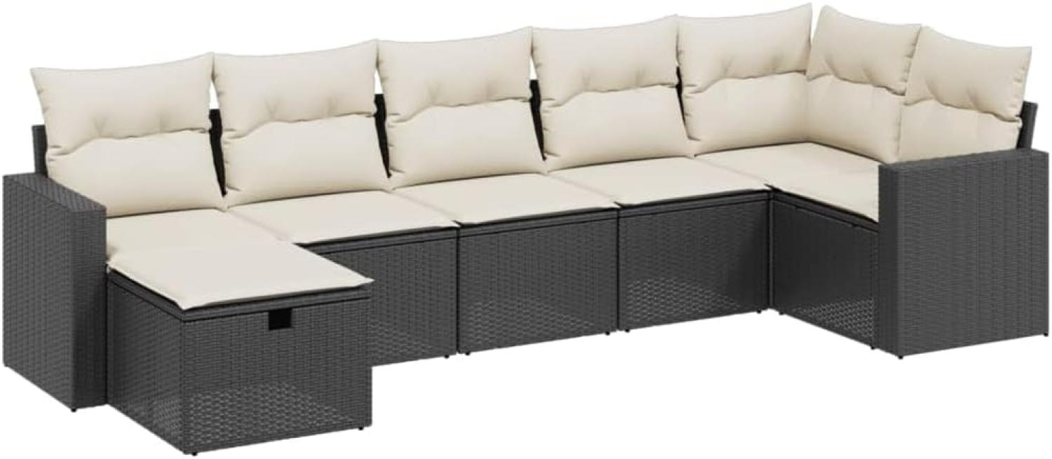 vidaXL 7-tlg. Garten-Sofagarnitur mit Kissen Schwarz Poly Rattan 3263502 Bild 1