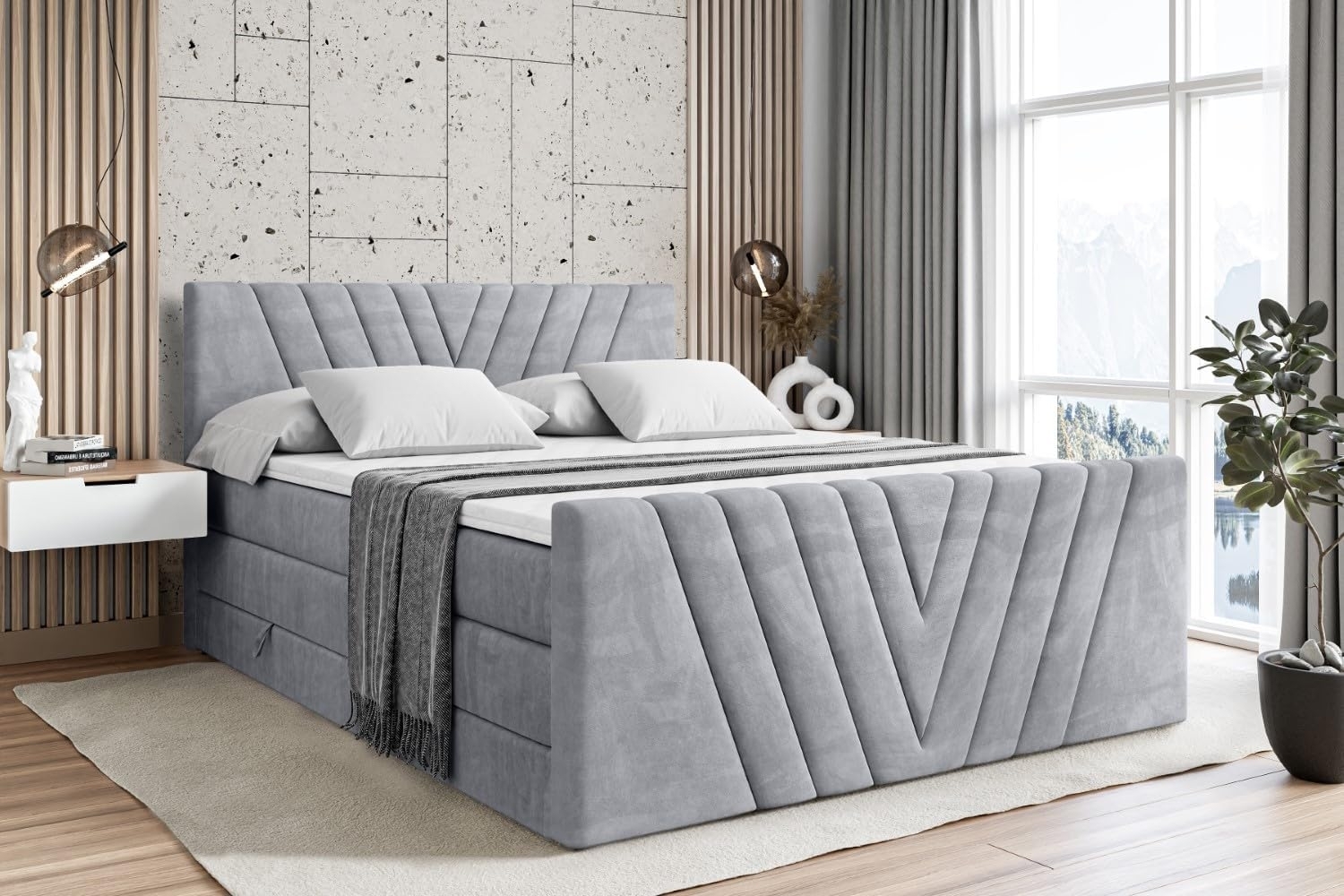 ALTDECOR Boxspringbett ERNINA-Z KING (Multipocket-Matratze H4, H3 Matratze Bonellfederung, Topper, Kopfteil) Bild 1