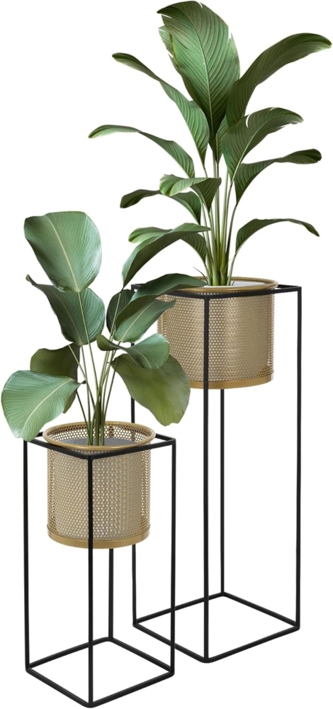 ML-DESIGN Blumenständer Pflanzenständer Set aus Metall Pflanztopf Deko Blumenhocker (2 St), Blumentopfständer Schwarz/Gold Wetterfeste & robuste Blumentopfhalter Bild 1