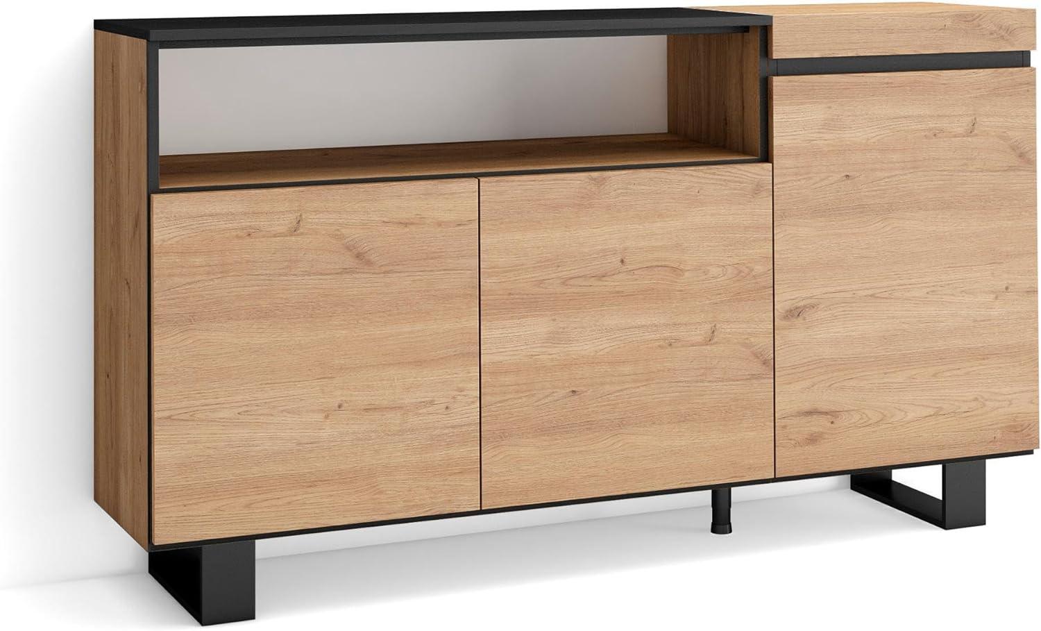 Skraut Home | Sideboard, Highboard | Kommode, Komodenschrank | 150 x 87 x 35 cm | 3 Türen | Industriedesign | Moderner Stil | Eiche Schwarz Bild 1