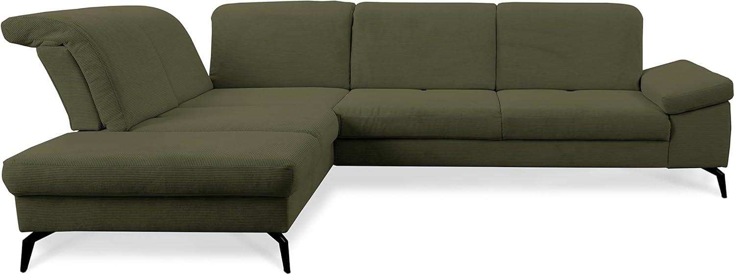 CAVADORE Ecksofa Carmen / Cord-Sofa in L-Form mit Ottomane und schwarzen Metallfüßen / 300 x 84 x 244 / Fein-Cord, Grün Bild 1