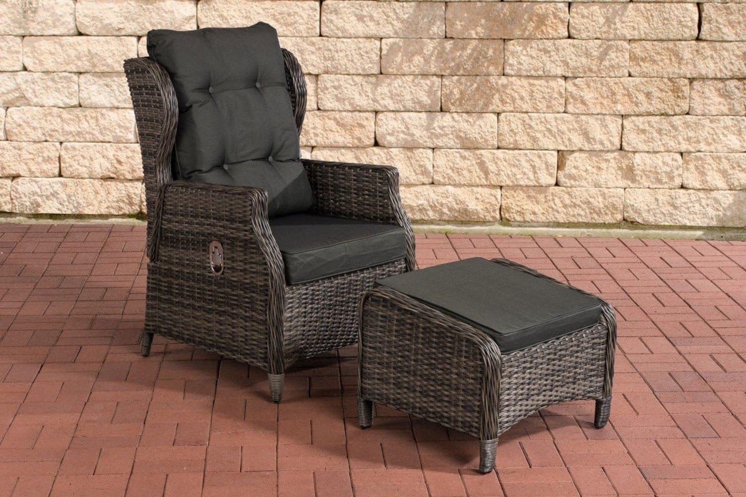 CLP Polyrattan Verstellbarer Sessel Breno inkl. Fußhocker 5mm,grau-meliert anthrazit Bild 1