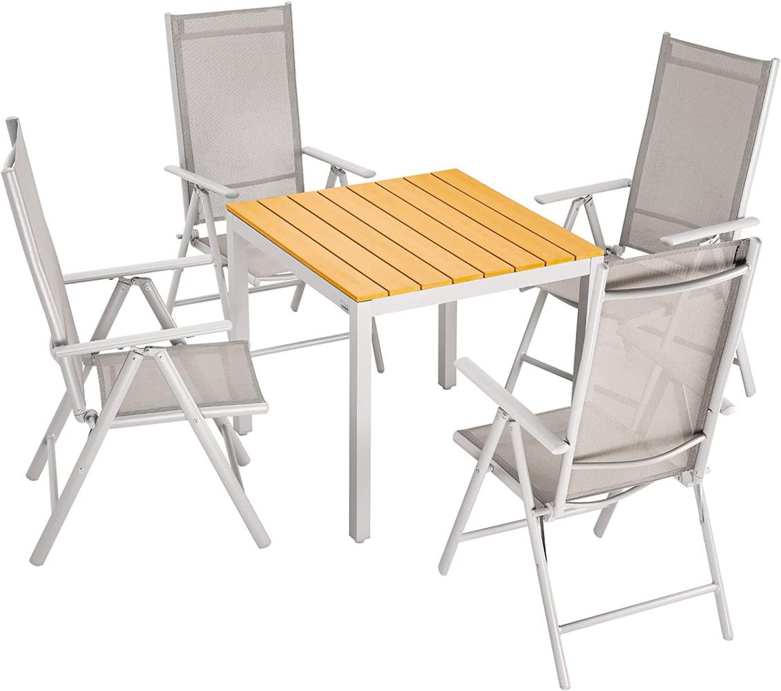 Casaria Sitzgruppe Bern 4+1 Aluminium 7-fach Verstellbar Hochlehner Klappbar WPC Gartentisch 80x80cm Wetterfest Garten Terrasse Sitzgarnitur Set Natur Bild 1