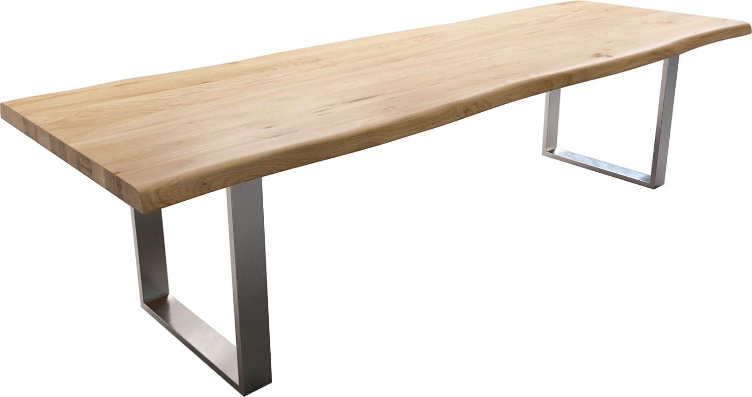 Esstisch Edge 300x100 Eiche Natur Edelstahl Schmal Live-Edge Bild 1