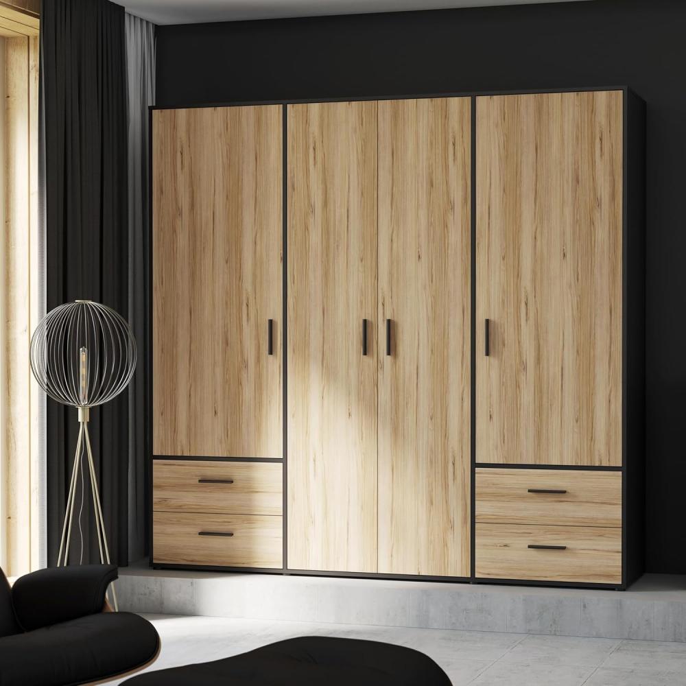 Forte Kleiderschrank, Holzwerkstoff, schwarz/Catania Eiche, 206 x 200 x 53 cm Bild 1