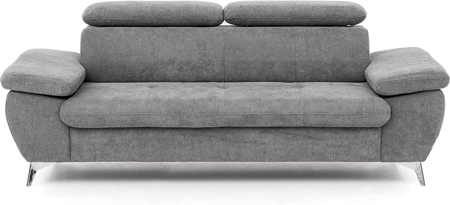 Mivano 3er-Sofa Gisele / Sofagarnitur mit Kopfteilverstellung und Armteilfunktion / 217 x 83 x 100 / Velours, Hellgrau Bild 1