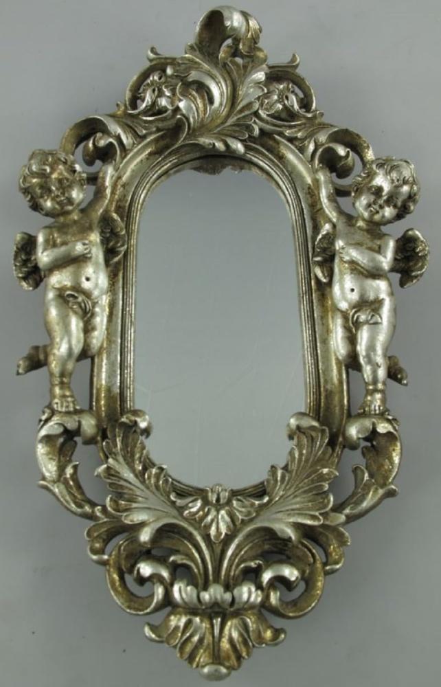 Casa Padrino Barock Spiegel Antik Silber 26x7 x H. 43 cm - Antik Stil Wandspiegel mit dekorativen Engelsfiguren - Wohnzimmer Spiegel - Garderoben Spiegel - Schlafzimmer Spiegel - Barock Möbel Bild 1