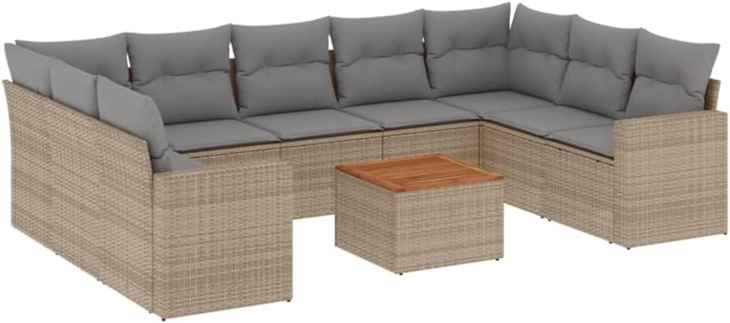 vidaXL 10-tlg. Garten-Sofagarnitur mit Kissen Beige Poly Rattan 3224267 Bild 1