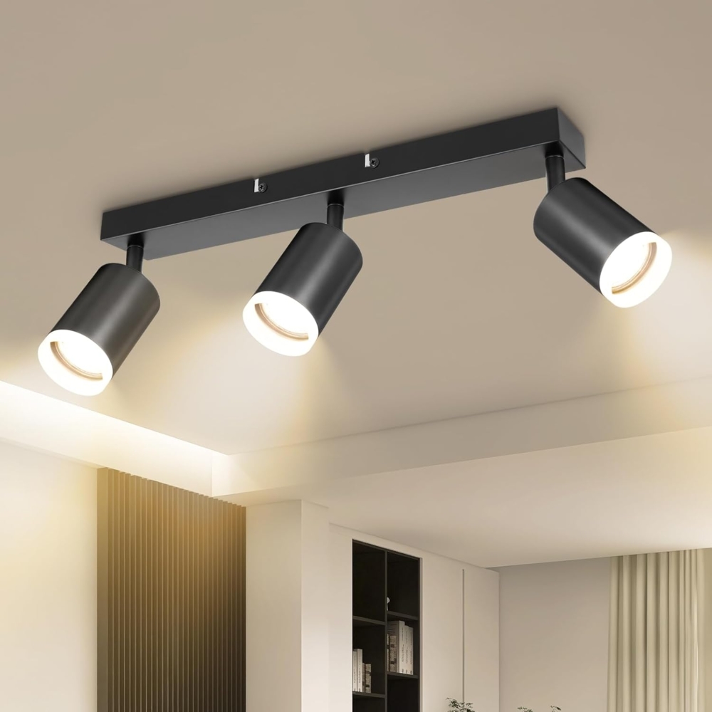 Dehobo LED Deckenstrahler GU10, LED Deckenleuchte 3 Flammig Schwenkbar 350°, Deckenlampe Spot Schwarz Modern für Küche Schlafzimmer Wohnzimmer, Nein GU10 Leuchtmittel Bild 1