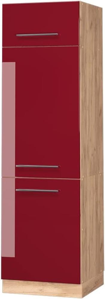 Vicco Küchenschrank Küchenmöbel Fame-Line modern Küche Einbauküche Küchenzeile Blende Unterschrank Hochschrank Hängeschrank Hochglanz (Eiche-Rot, Kühlumbauschrank 60 cm) Bild 1