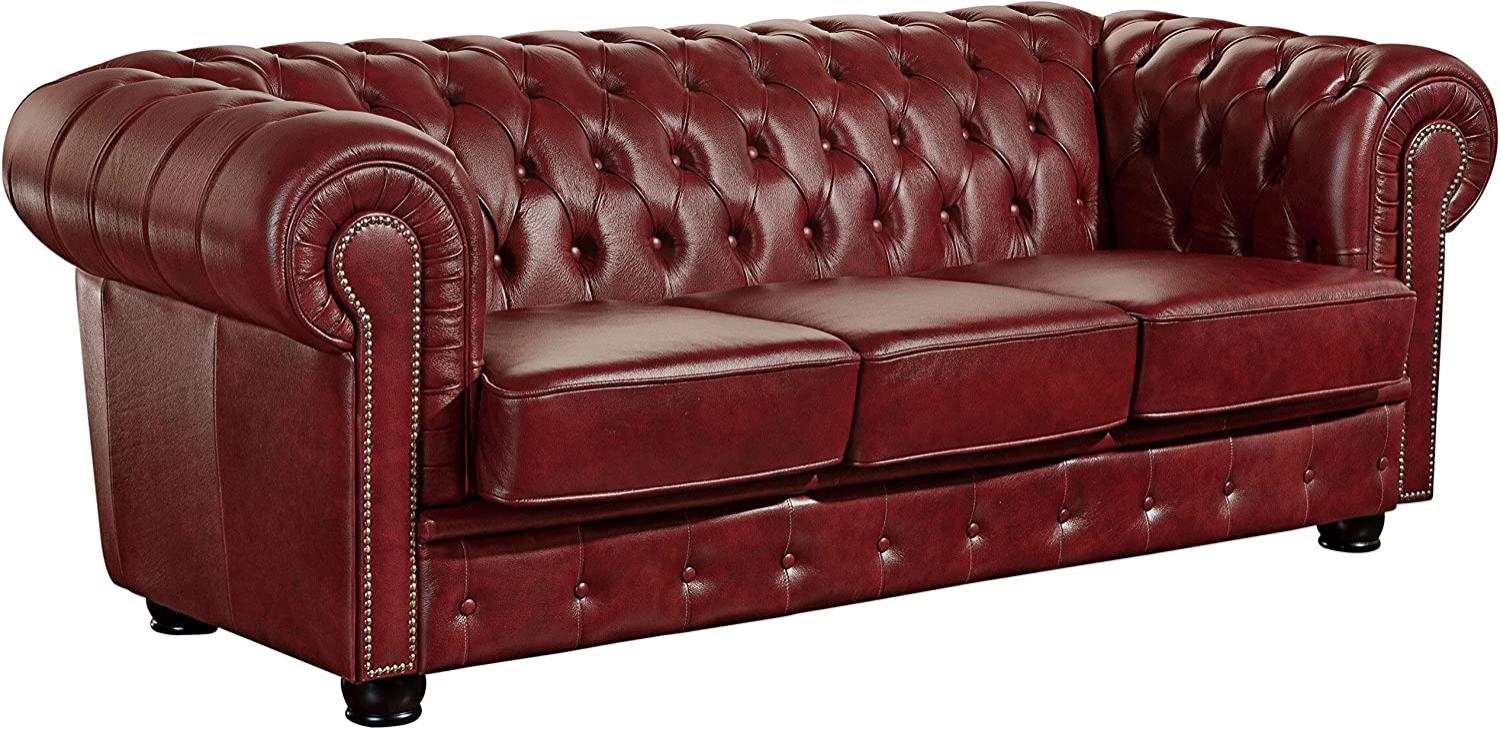 Norwin Sofa 3-Sitzer Wischleder Rot Buche Nussbaumfarben Bild 1