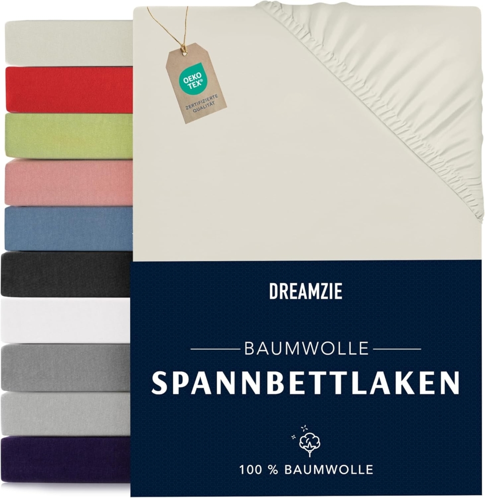 Dreamzie - Spannbettlaken 100x200 cm - Baumwolle Oeko Tex Zertifiziert - Beige - 100% Jersey Spannbetttuch 100x200 Bild 1