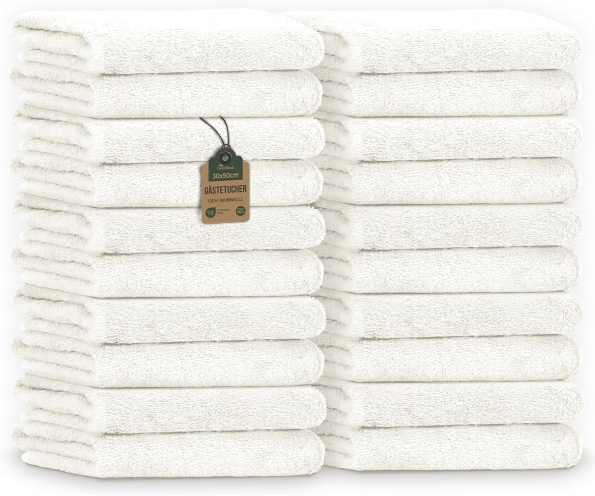 NatureMark 20er Spar-Pack Frottier Gästetücher, 30x50 cm, 100% Baumwolle, Natur Creme Bild 1