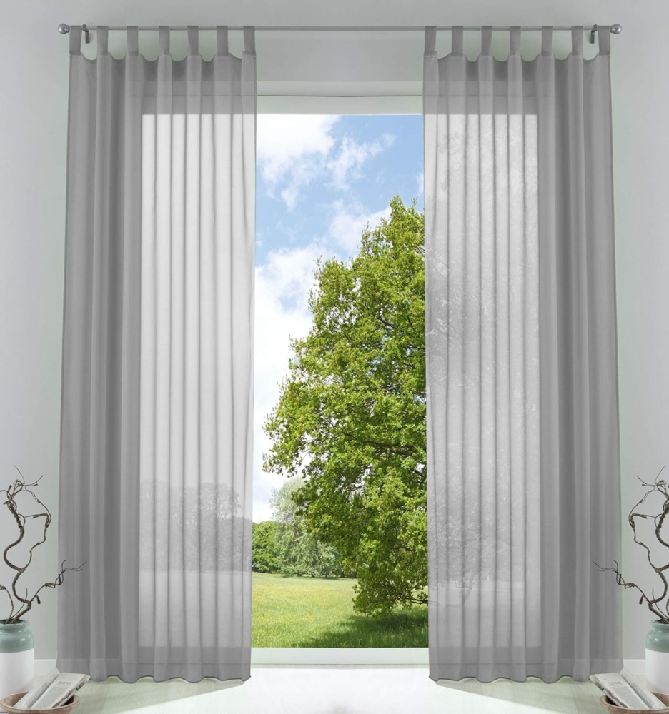 2er-Pack Gardinen Transparent Vorhang Set Wohnzimmer Voile Schlaufenschal mit Bleibandabschluß HxB 225x140 cm Grau, 61000CN Bild 1