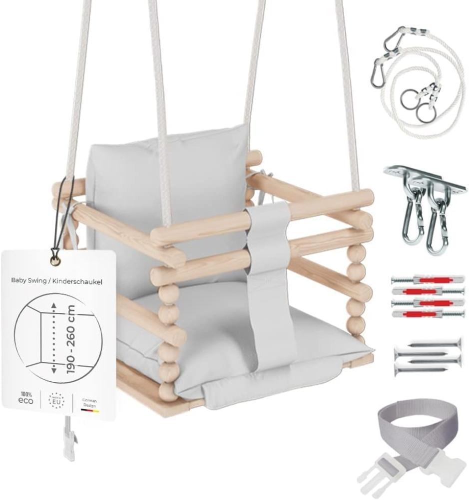 MAMOI® Babyschaukel Holz | indoor Babyschaukel | Kinderschaukel indoor | Babyschaukel 3 in 1 + SICHERHEITSGURT | Holzschaukel Baby | Kleinkindschaukel | Kinderschaukel Holz | CE | 100% ECO | Made in EU Bild 1