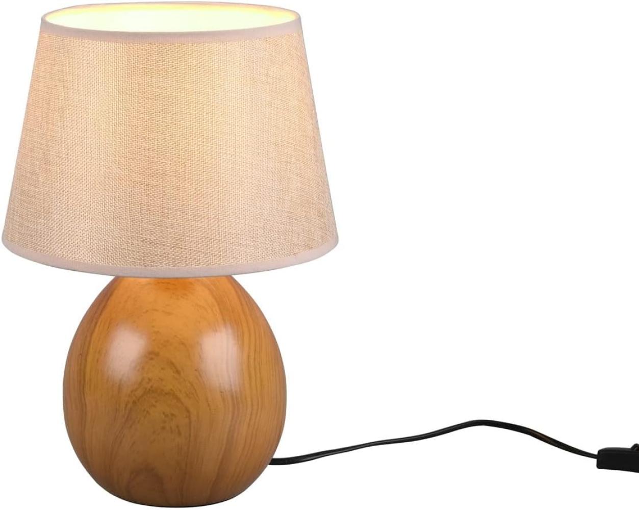 LED Tischleuchte Keramik in Holzoptik mit Stoffschirm Beige, Höhe 35cm Bild 1