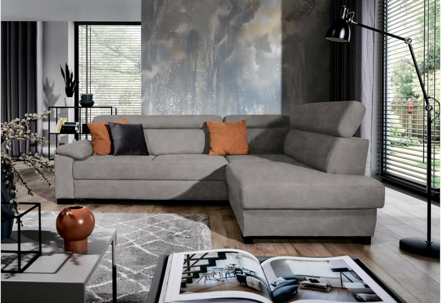 Stylefy Fulda Ecksofa Strukturstoff - Leder-Optik PRESTON Grau Rechts Bild 1