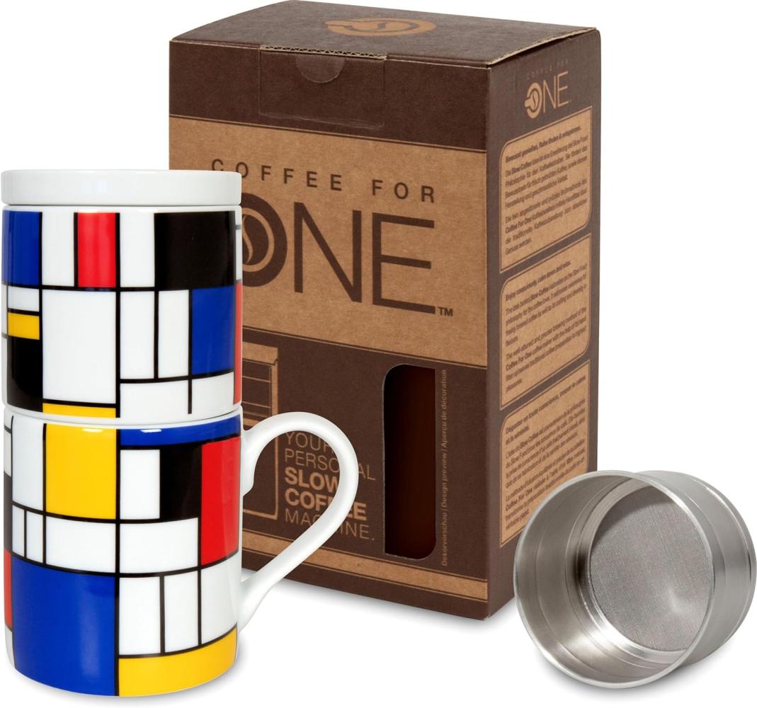 Könitz Hommage to Mondrian Small Fragments Coffee For One Kaffeefilterset, 3-tlg, Becher, Tasse, Aufsatz, Edelstahlfilter, Porzellan, 370 ml, 11 5 618 1907 Bild 1