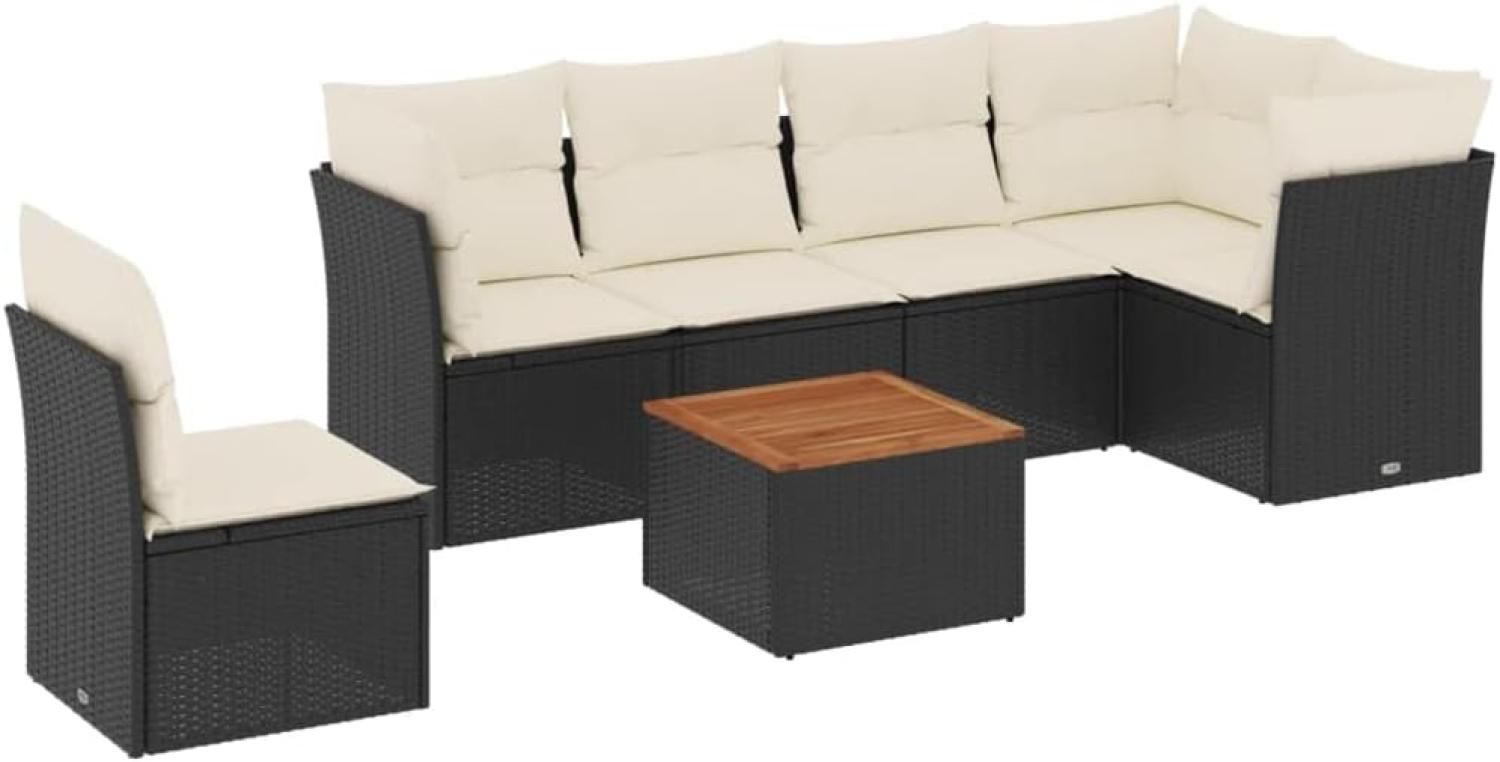 vidaXL 7-tlg. Garten-Sofagarnitur mit Kissen Schwarz Poly Rattan 3223662 Bild 1