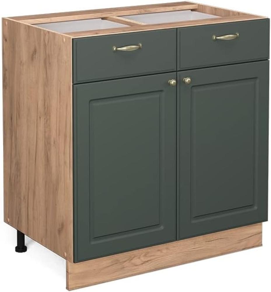 Vicco Küchenschrank Küchenmöbel Fame-Line Landhaus Küche Einbauküche Küchenzeile Blende Unterschrank Hochschrank Hängeschrank (Eiche-Grün-Gold, Schubunterschrank 80 cm) Bild 1