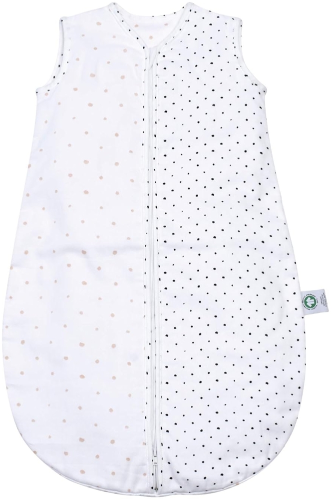 Babyschlafsack GOTS zertifiziert aus BIO-Baumwolle von Motherhood - kuscheliger Sommerschlafsack, Größe: 0-6 Monate, Kleckse apricot und schwarz Bild 1