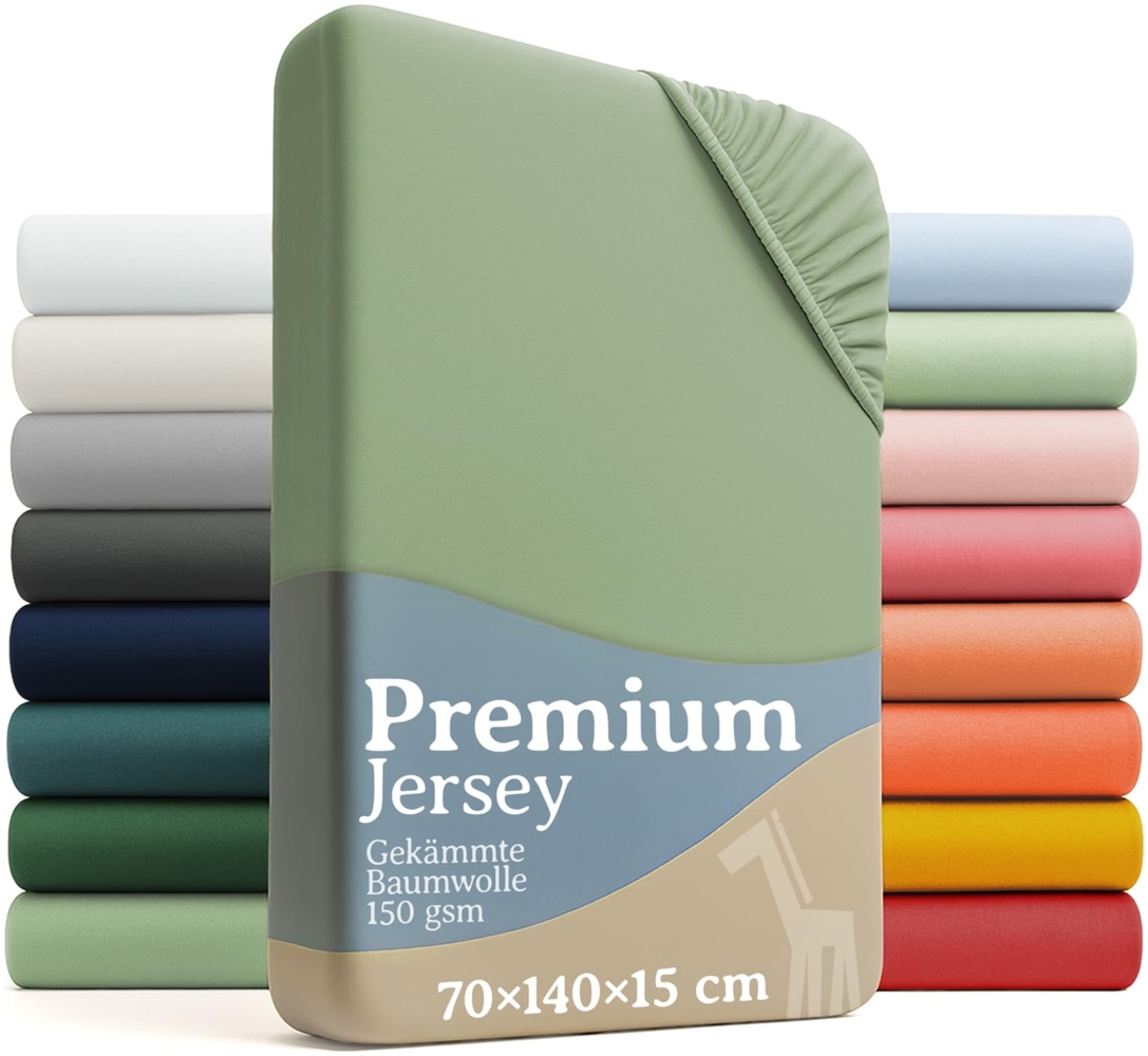 Laleni Premium Spannbettlaken 60x120-70x140 cm - Oeko-Tex Zertifiziert, 100% Baumwolle, atmungsaktives Spannbetttuch Jersey Baby, 150 g/m², Summer Green - Grün Bild 1