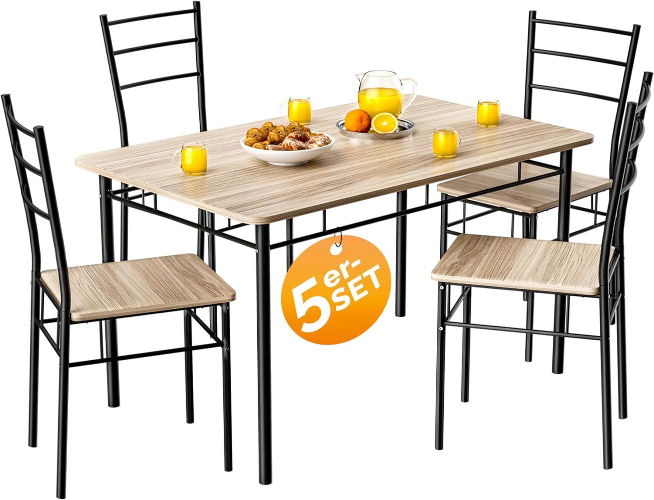 Casaria Essgruppe Leo, (5-tlg), mit 4 Stühlen Holz 5-tlg Set Metall 110x70cm Modern Esszimmer Küche Bild 1