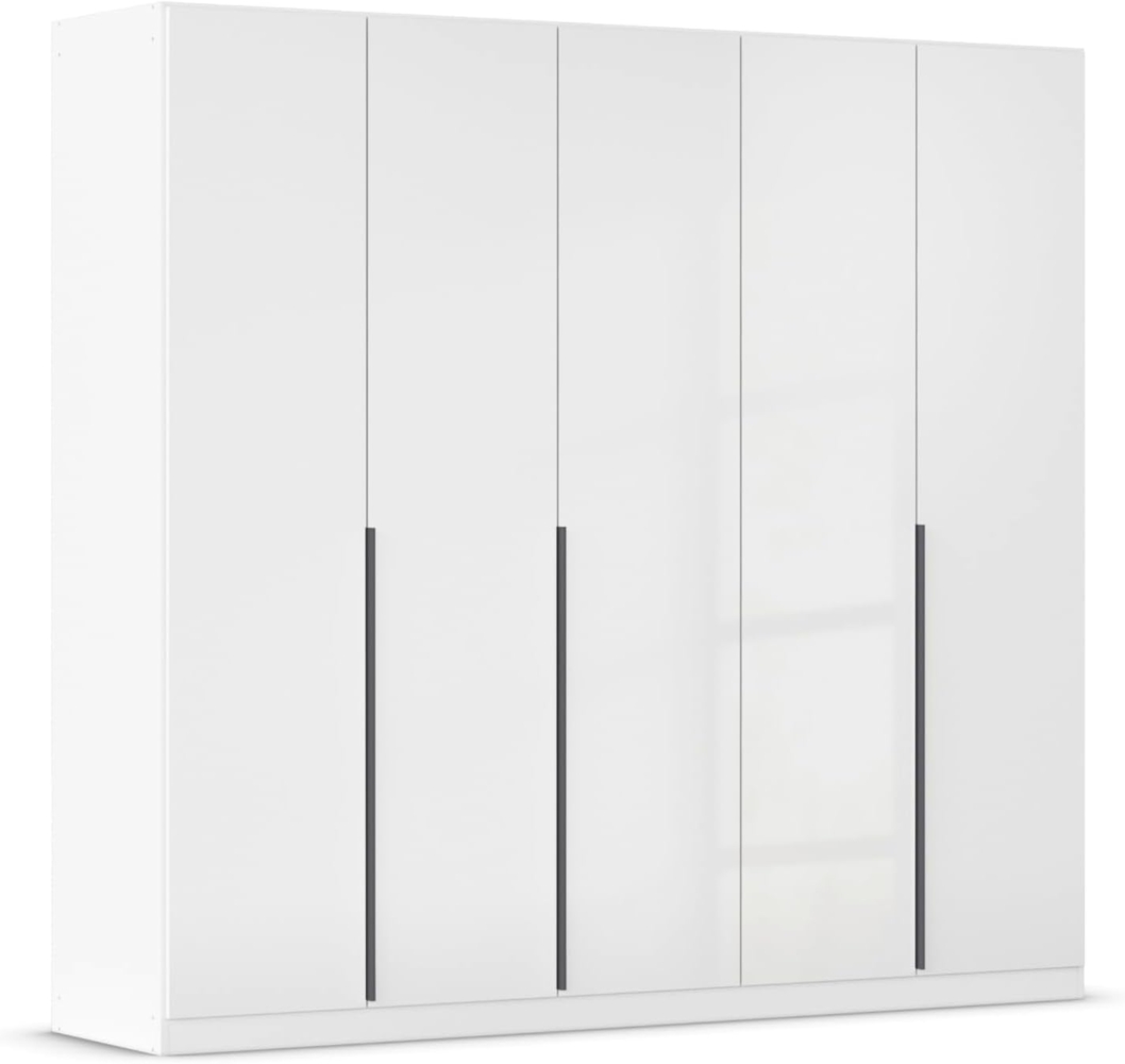 Rauch Möbel Alabama, Kleiderschrank, Garderobe, 5-türig, Zubehör Premium, 3 Kleiderstangen, 6 Einlegeböden, Schubladeneinsatz, Farbe Hochglanz Weiß/Weiß, Griff Grau metallic, 226 x 210 x 54 cm Bild 1