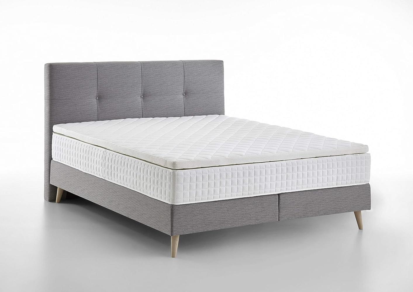 Atlantic Home Collection | Boxspringbett Franka 180x200 mit Komfortschaumtopper und 7-Zonen Taschenfederkernmatratze | hellgrau | Massivholzfüße | Härtegrad Medium Bild 1