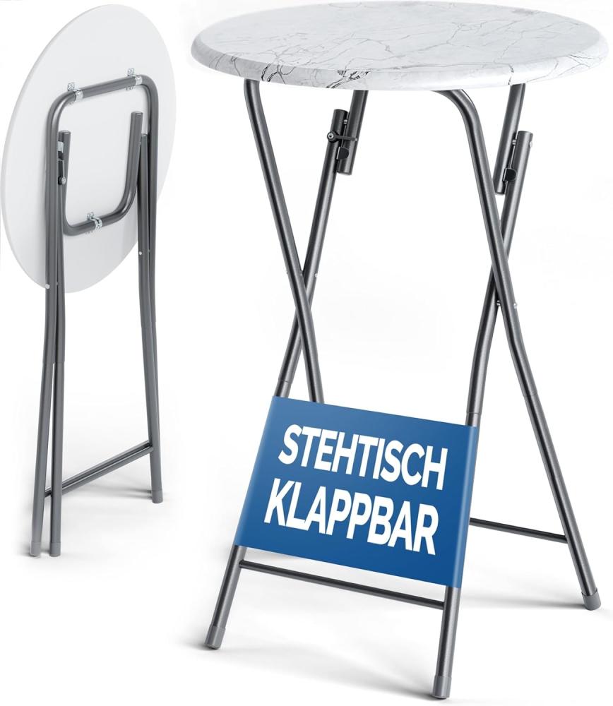 Casaria® Stehtisch 2er Set Klappbar Höhe 110cm Ø 60cm Marmor Optik Beistelltisch Klapptisch Bartisch Cocktail Esstisch Rund Hochtisch Gartentisch weiß Bild 1