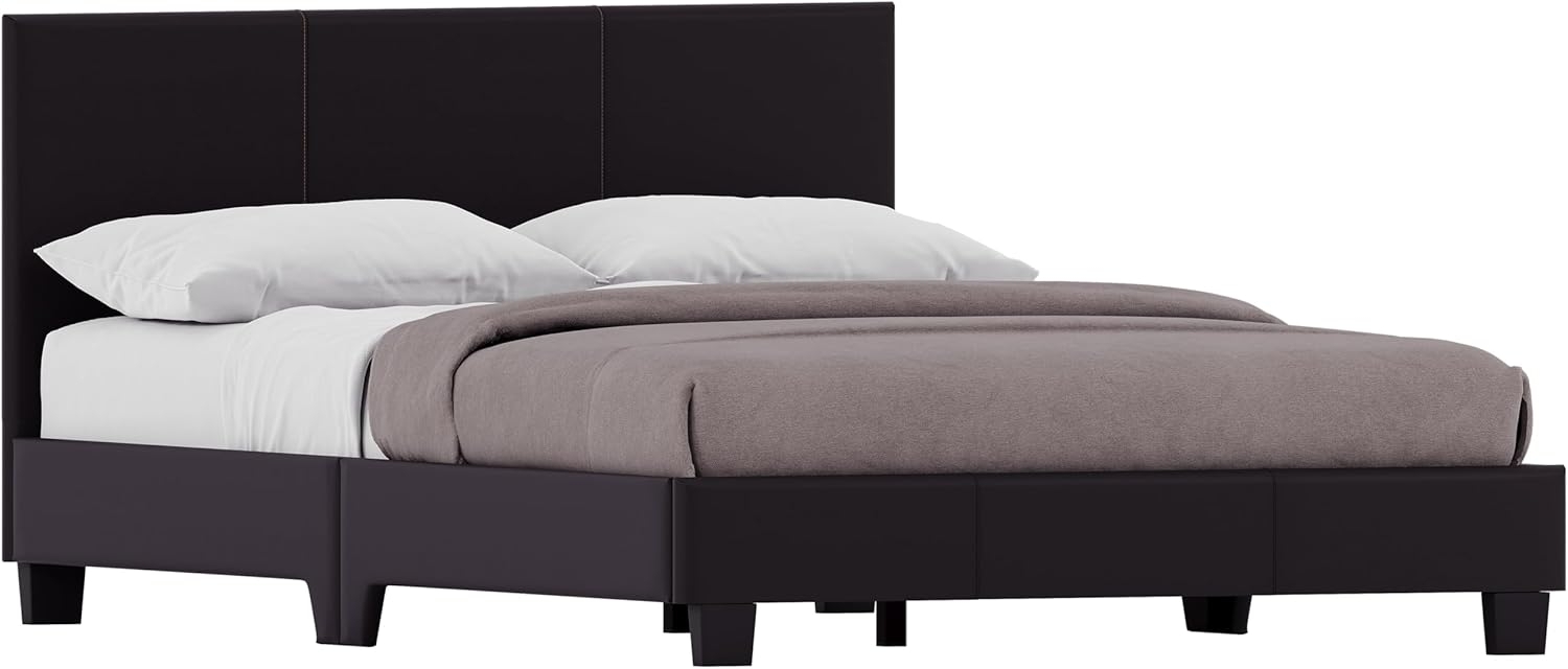 Vida Designs Kleines Doppelbett, Lissabon, 122 cm, gepolstertes UKFR-Kunstleder-Kopfteil, niedriges Fußende, Schlafzimmermöbel, Schwarz Bild 1