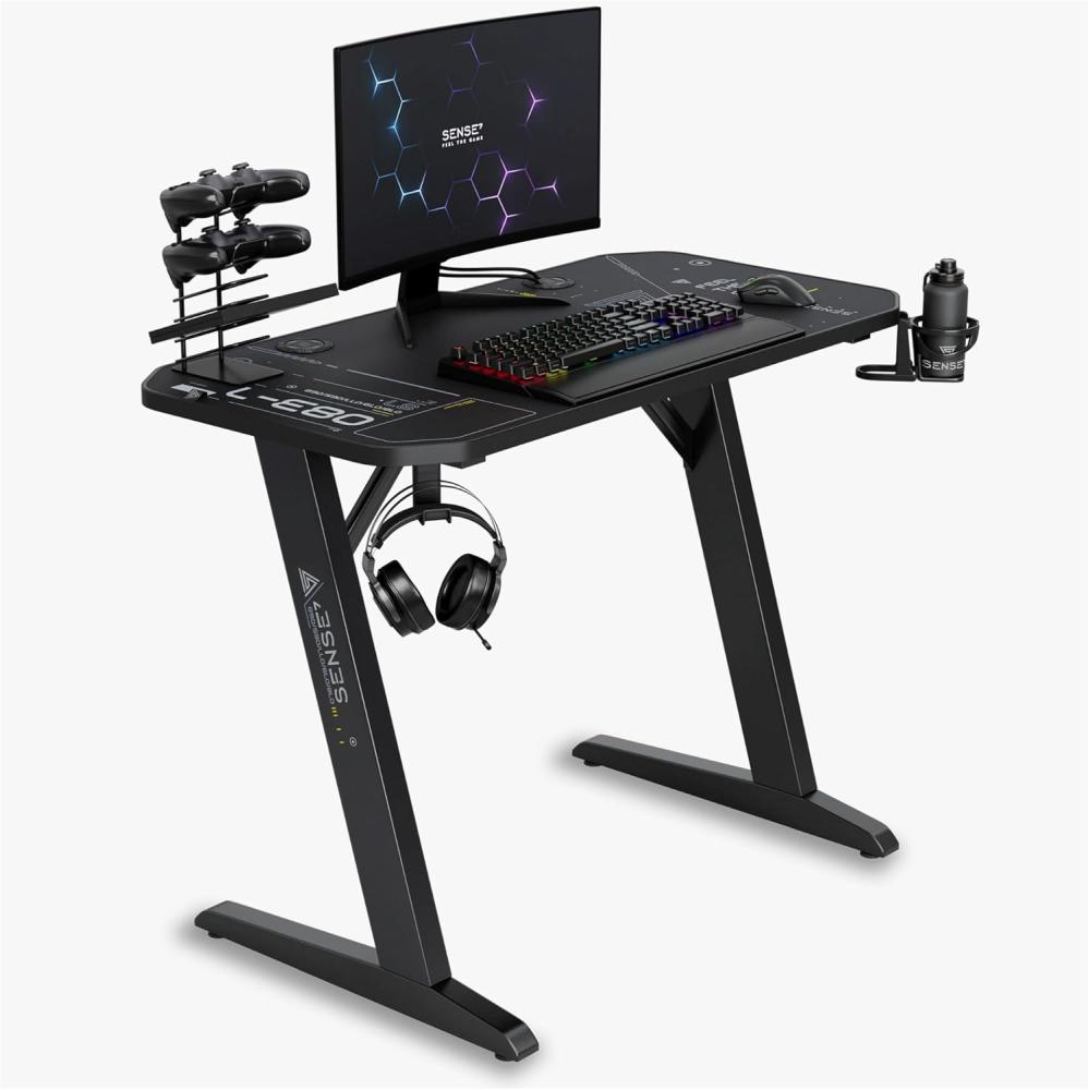 SENSE7 Schreibtisch Nomad Cybernetic, Gaming Tisch 100x50, PC Tisch mit Kopfhörerhaken, Getränkehalter, Controller Halter, Gaming Computertisch mit Kohlefaseroberfläche, Ergonomischer Gaming Desk Bild 1