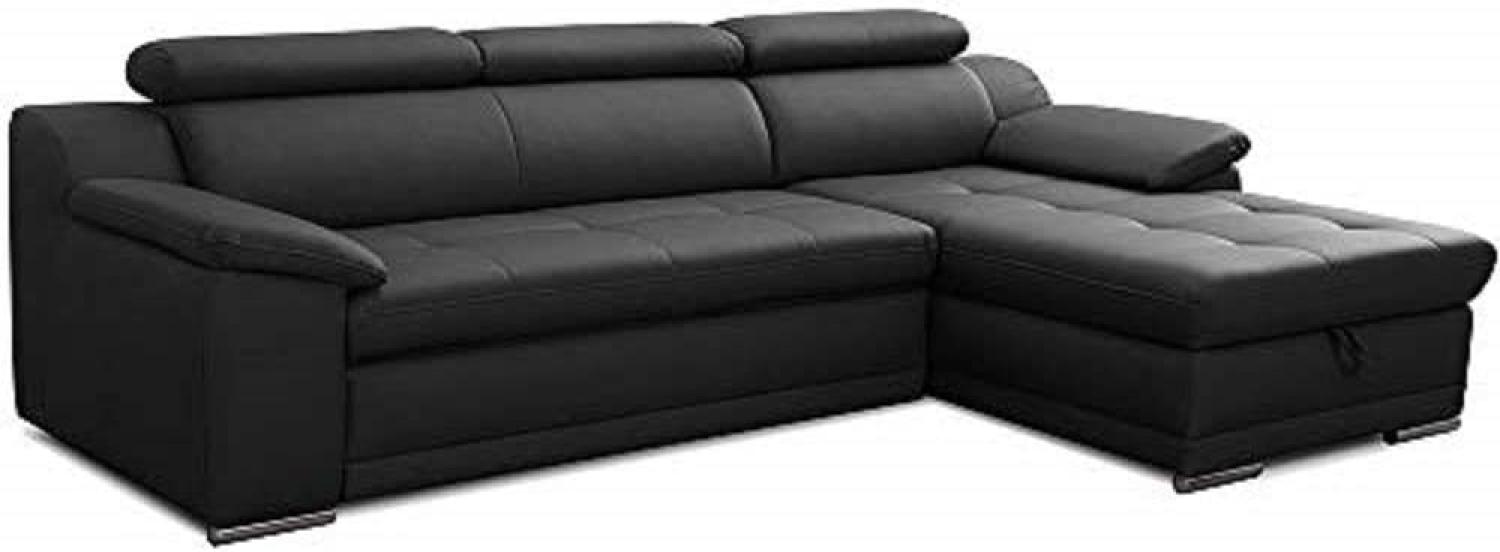 CAVADORE Schlafsofa Aniamo in Leder / Ecksofa mit Schlaffunktion, Bettkasten, Kopfteilverstellung und großem Longchair / 270 x 80 x 165 / Kunstleder, Schwarz Bild 1