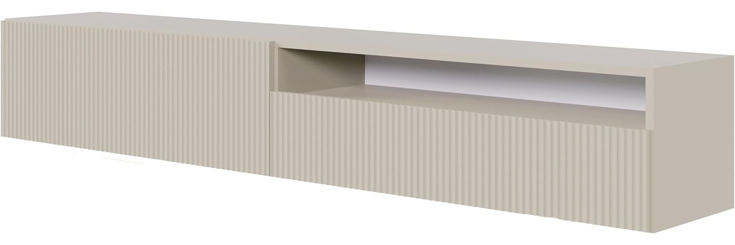 Selsey TV Schrank Board Sideboard Fernsehtisch Fernsehschrank 175 cm Hängend Mit Offenem Fach Gefräste Front Graubeige Veldio Bild 1