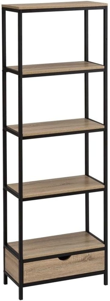 Bodenregal mit 4 Böden und 1 Schublade aus PB und Metall in Natur und Schwarz Bild 1