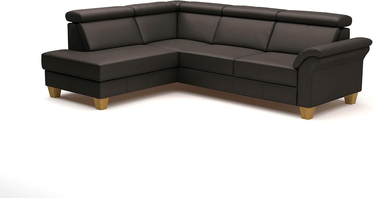 CAVADORE Leder-Eckcouch Ammerland mit Ottomane / Landhaus-Sofa mit Federkern + Kopfteilverstellung / 245 x 84 x 194 / Leder Dunkelbraun Bild 1