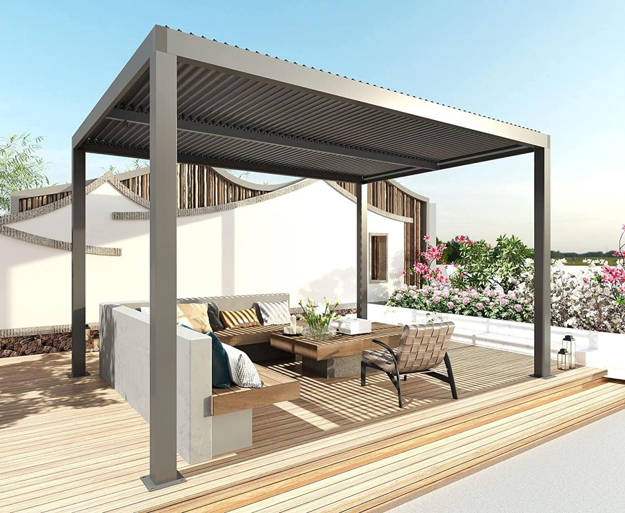 Pergola HWC-L46, Gartenpavillon Lamellen-Pavillon, 10cm-Aluminium-Gestell, Regenrinne sturmfest, 3x3m ~ anthrazit Bild 1