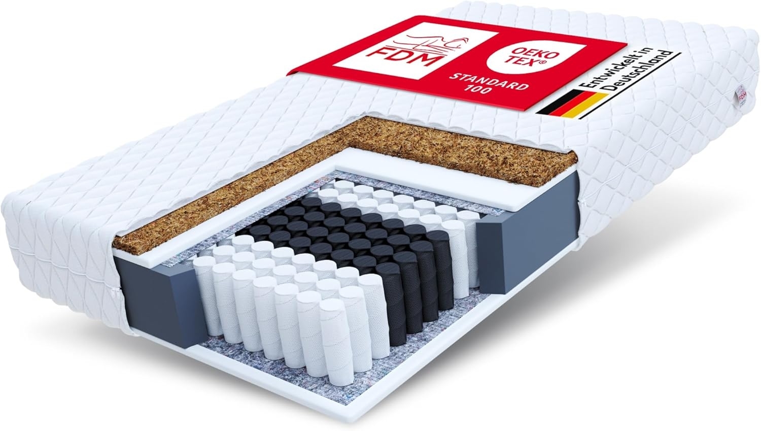 Matratze 100x200 Taschenfederkern FAMILY MAX 7 Zonen H2 H3 24 cm Kokos HR Schaum Klimafaser Polyurethanschaum JERSEY Bild 1