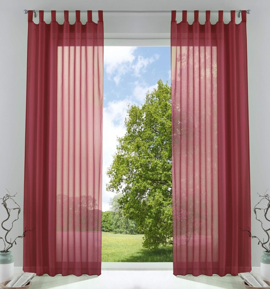 2er-Pack Gardinen Transparent Vorhang Set Wohnzimmer Voile Schlaufenschal mit Bleibandabschluß HxB 225x140 cm Bordeaux, 61000CN Bild 1