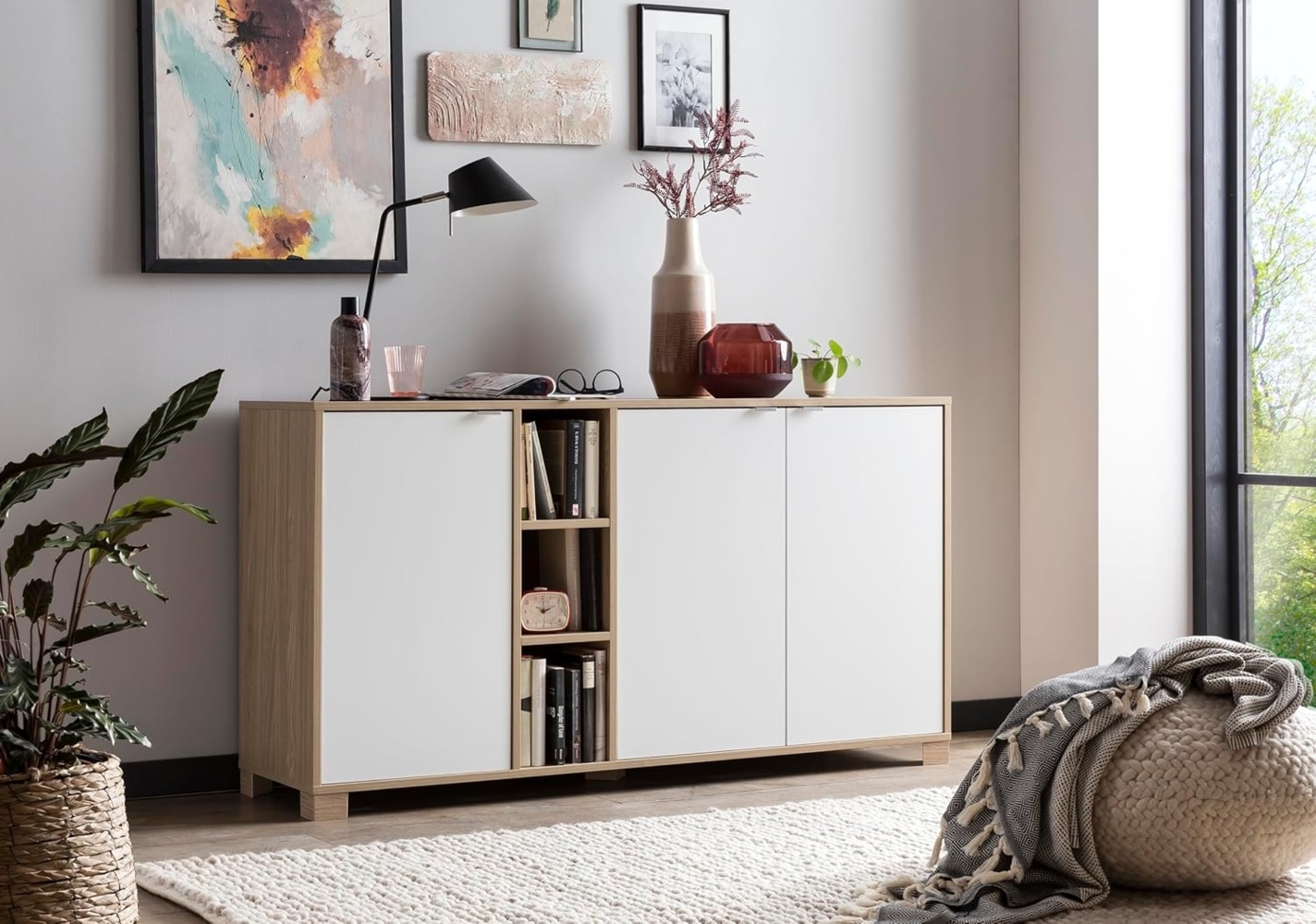 Schildmeyer Sideboard Anouk, 701768, Eiche hell Dekor/kreideweiß, 144,5 x 39 x 78,1 cm Bild 1