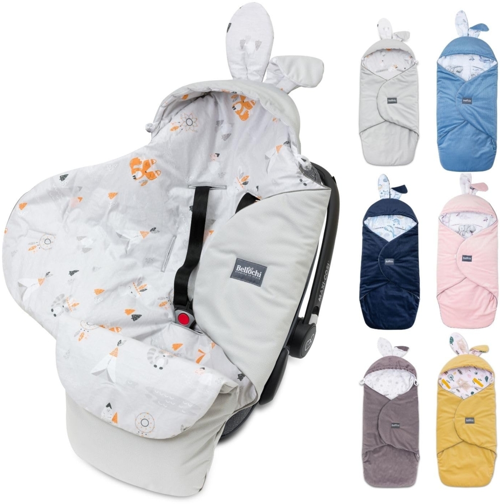Bellochi Universal Baby Einschlagdecke für Babyschale und Autositz Kinderwagendecke Fußsäck aus Baumwolle und Samt z. B. passend für Maxi-Cosi, Römer, Cybex - Apanatschi Grey Bild 1