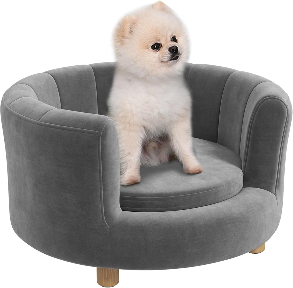 PawHut Tierbett Hundesofa Hundecouch, Waschbarer Bezug, mit Rückenlehne und Holzbeine, Polyester, für kleine Hunde unter 4,5 kg, Grau Bild 1